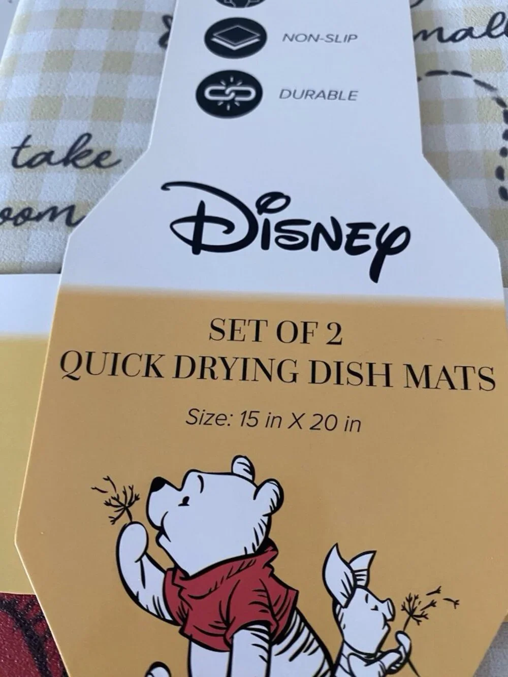 2 Pack Disney Winnie The Pooh QUICK DRYING RUBBER Kitchen Dish Mats 15” X 20”